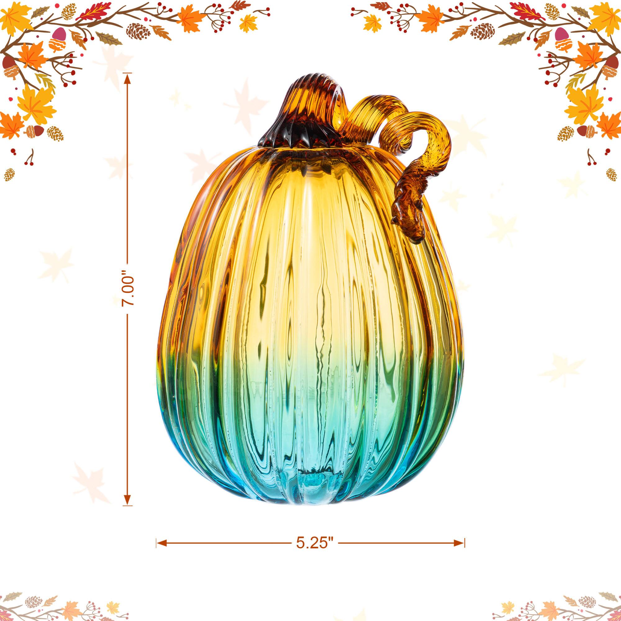 Glitzhome® 7" Gradient Turquoise Glass Pumpkin